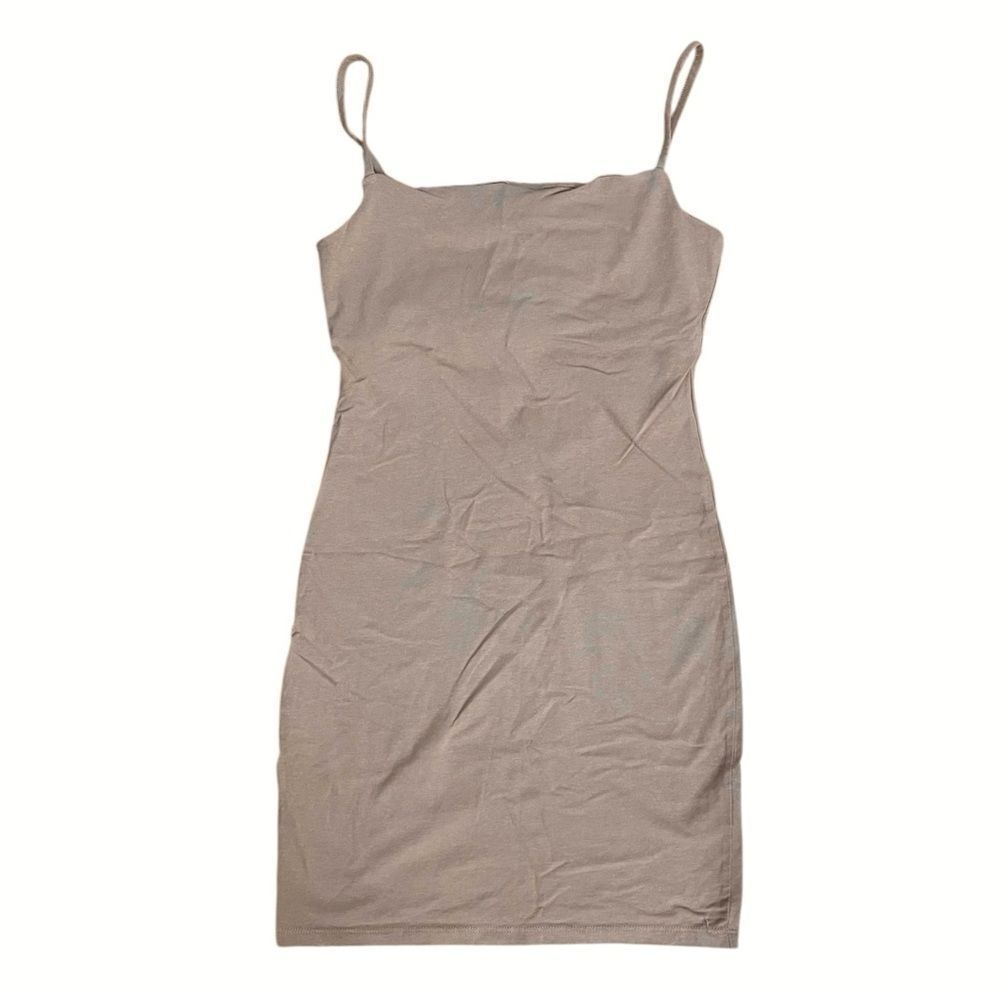 Beige Bodycon Mini Dress Spaghetti Strap Stretch Size S Sinsay